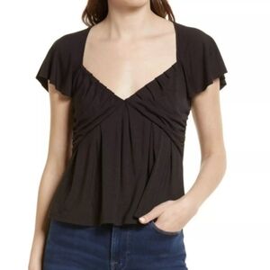 FRAME NWT Black Sweetheart Babydoll Short Sleeve Tshirt Blouse